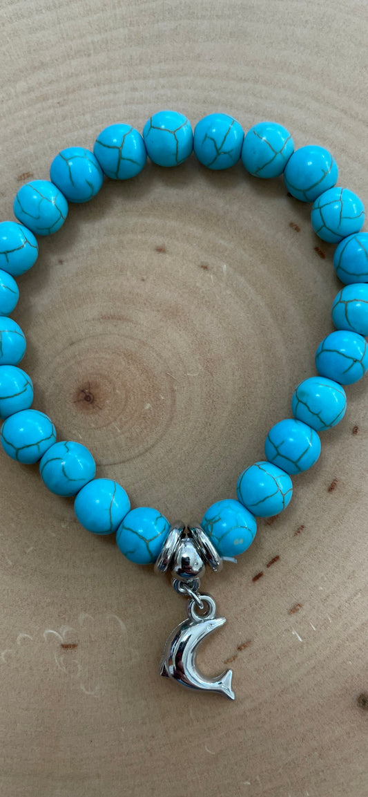 Turquoise Bead bracelet with Charm