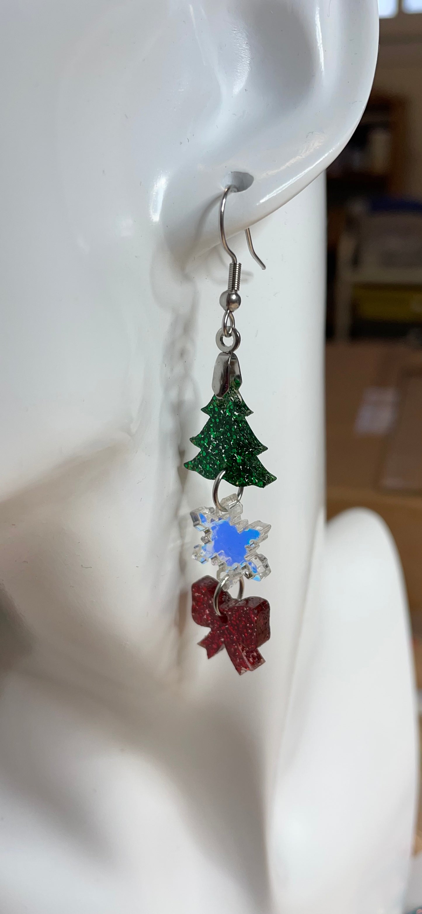 Tree Snowflake Bow acrylic drop earrings