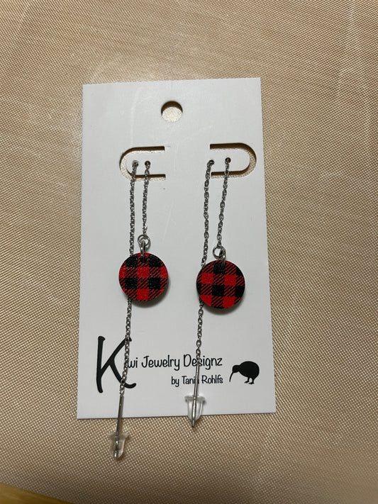 Red Buffalo Plaid threader earrings