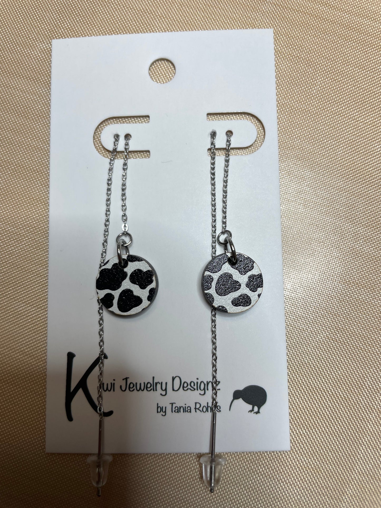 Round cow print threader earrings