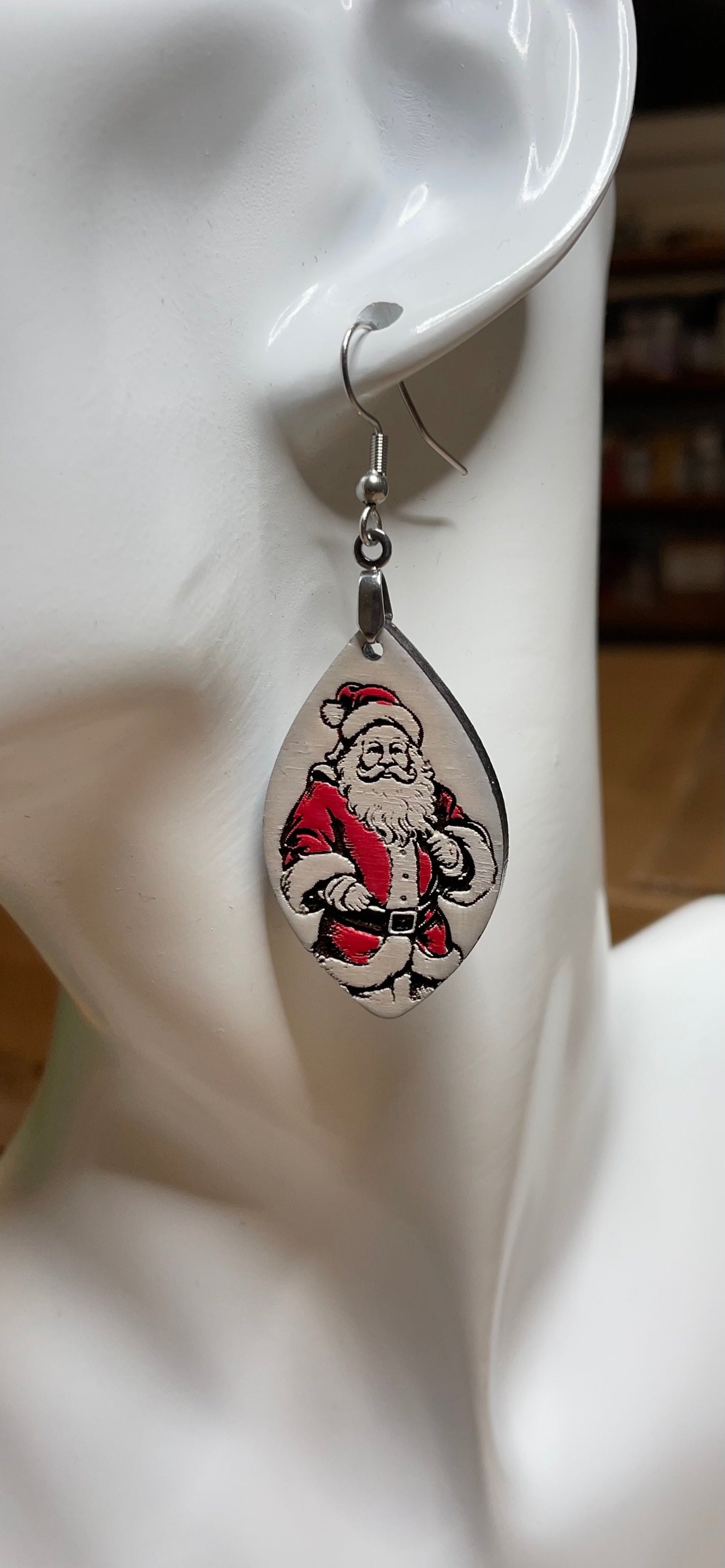 Wooden Hand Painted Santa earrings