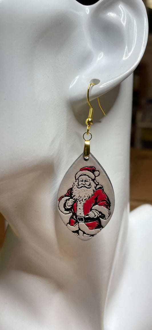 Wooden Hand Painted Santa earrings