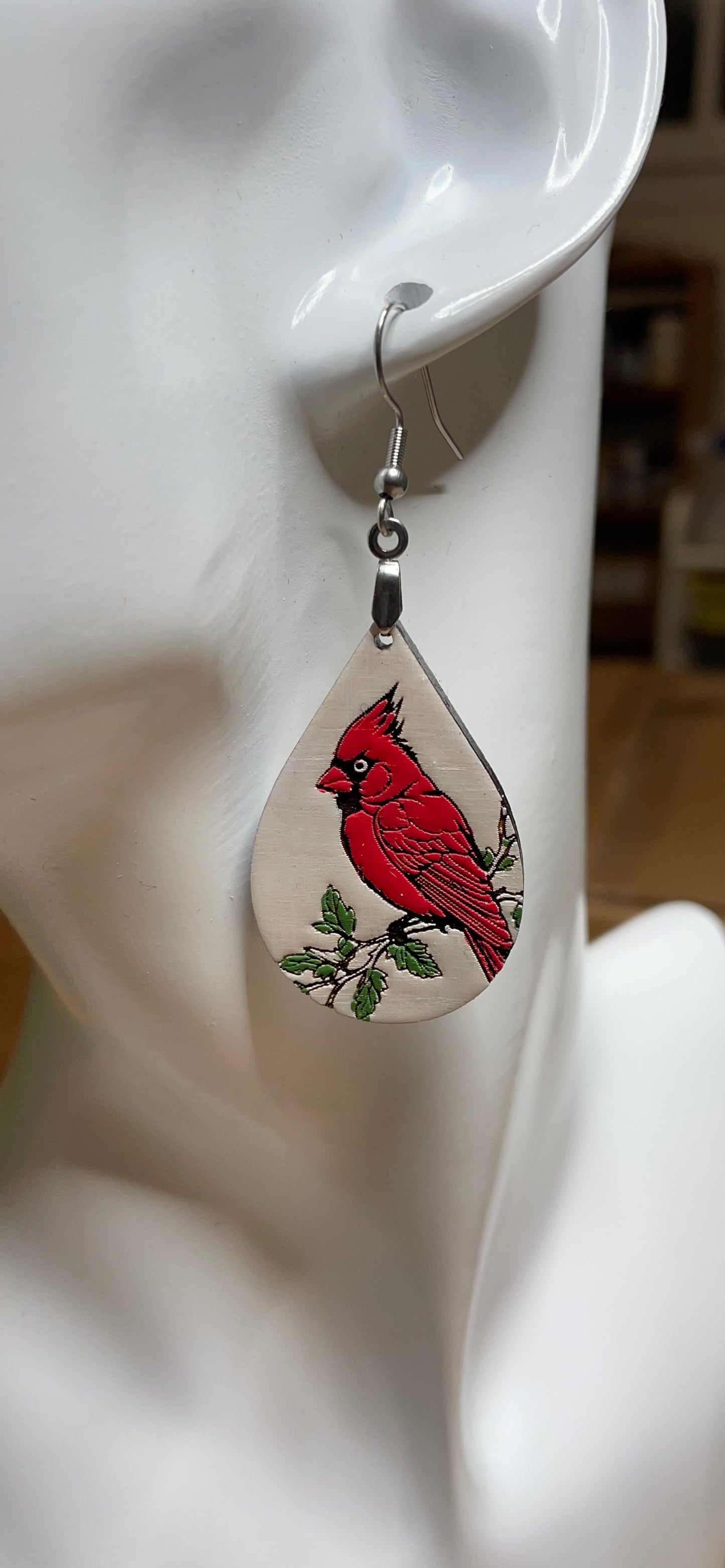 Red Cardinal hand painted earrings