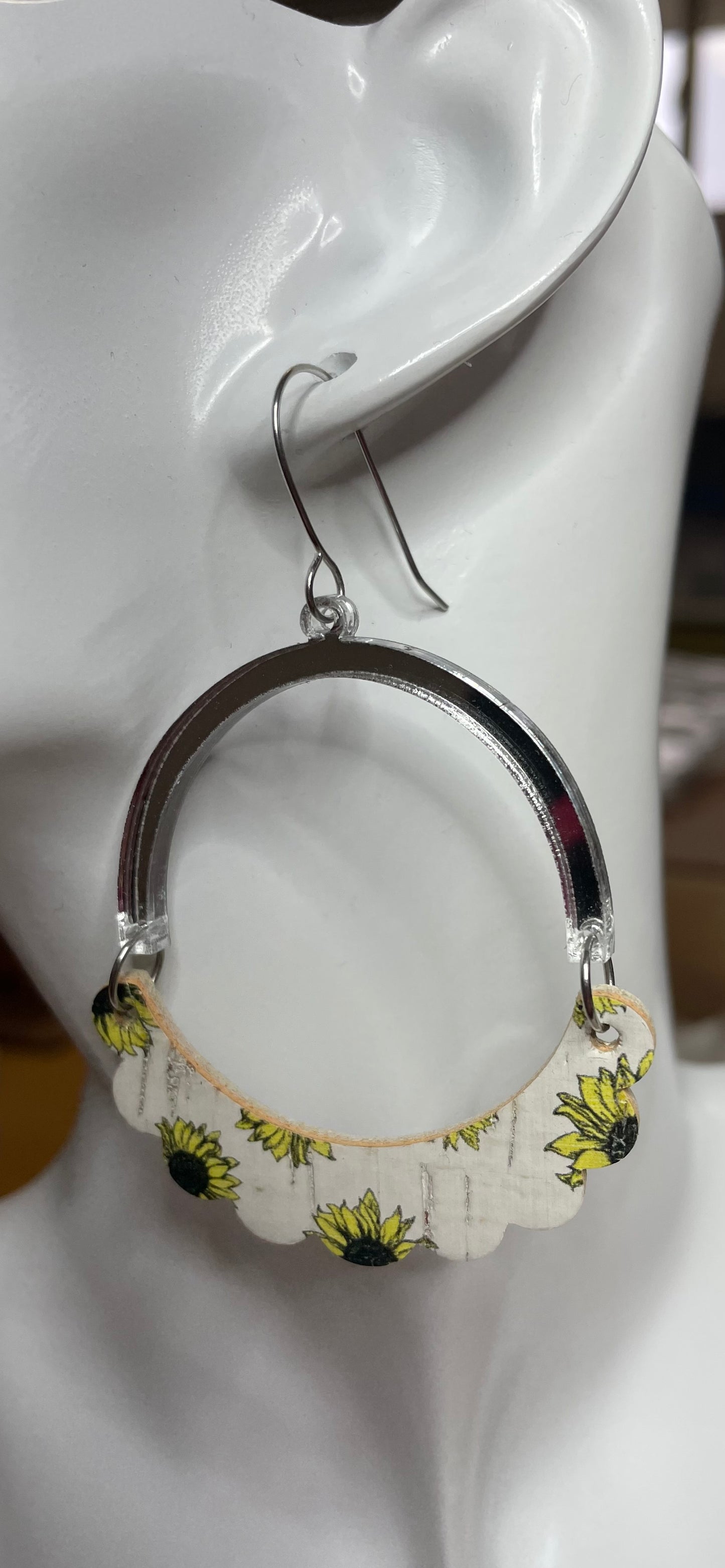 Sunflower half hoop earrings