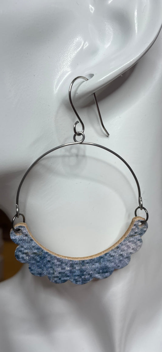 Denim Leather hoop earrings