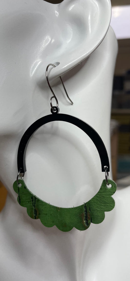 Acrylic half hoop & Leather earrings