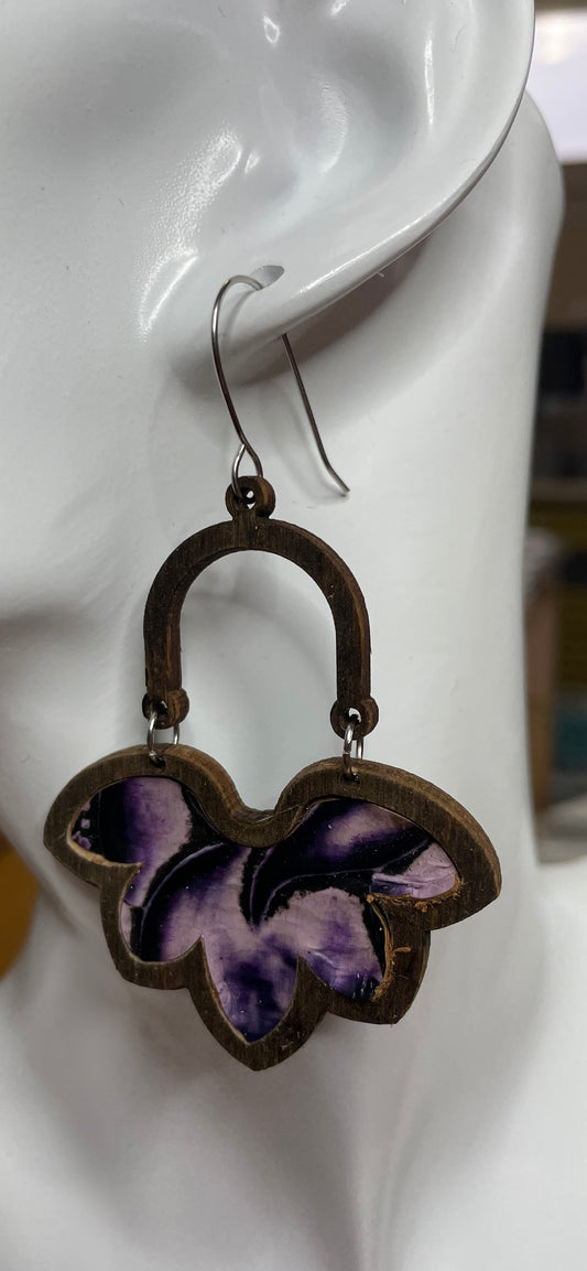 Leather Petal & Wood earrings