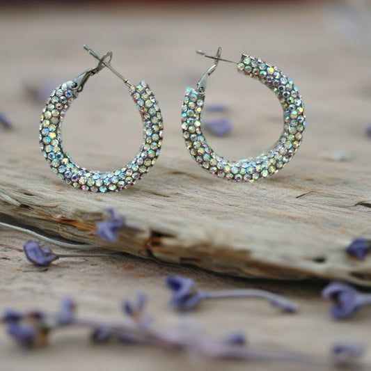 30mm Irredescent Sparkly hoop earrings