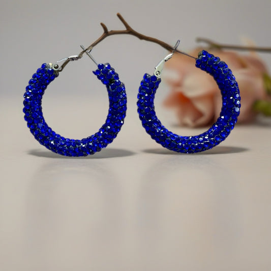 25mm Dark Blue Sparkly hoop earrings