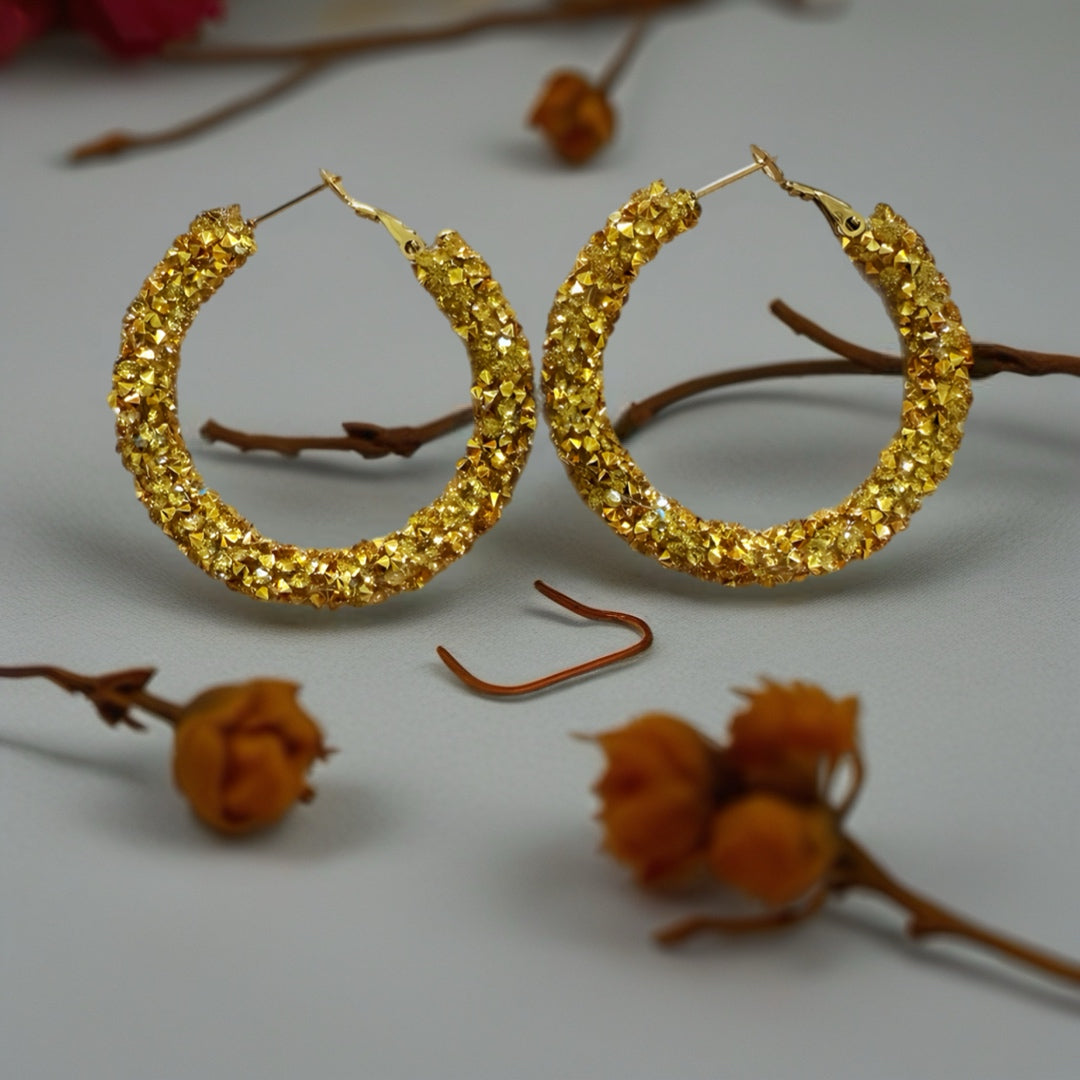 35mm Gold Sparkly Hoop Earrings