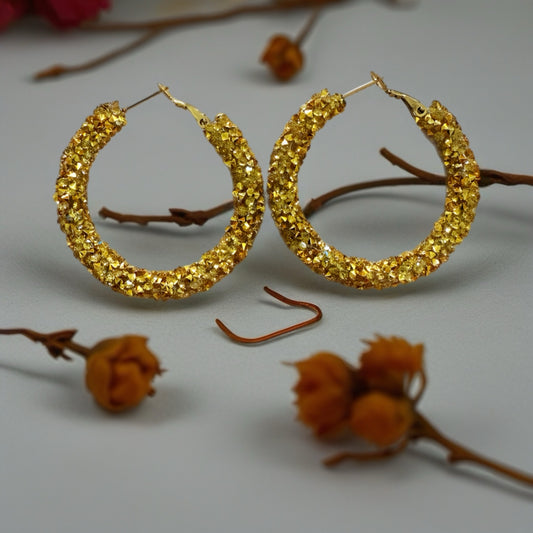 35mm Gold Sparkly Hoop Earrings
