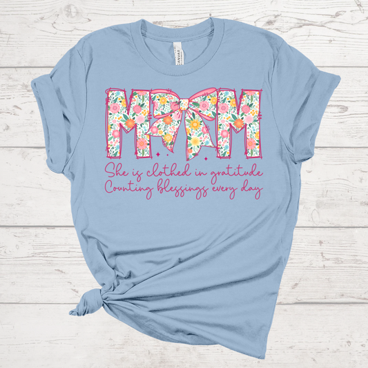 Mom Gratitude and Blessings Blue Tee