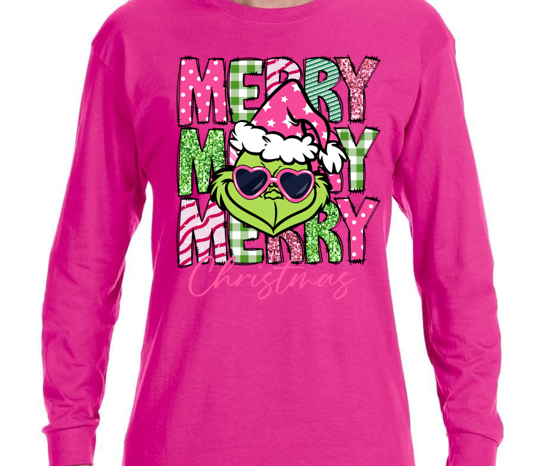 Hot Pink Grinch Christmas Long Sleeve Tee