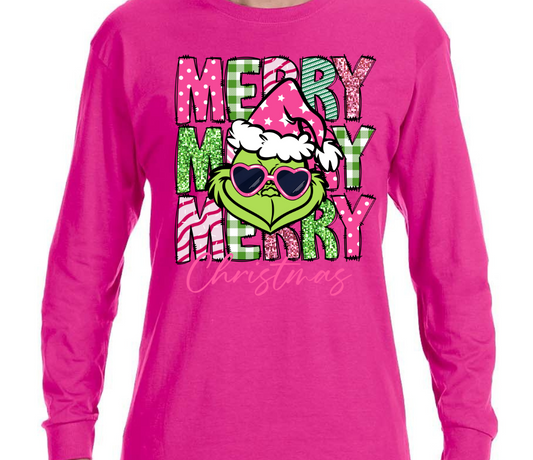 Hot Pink Grinch Christmas Long Sleeve Tee