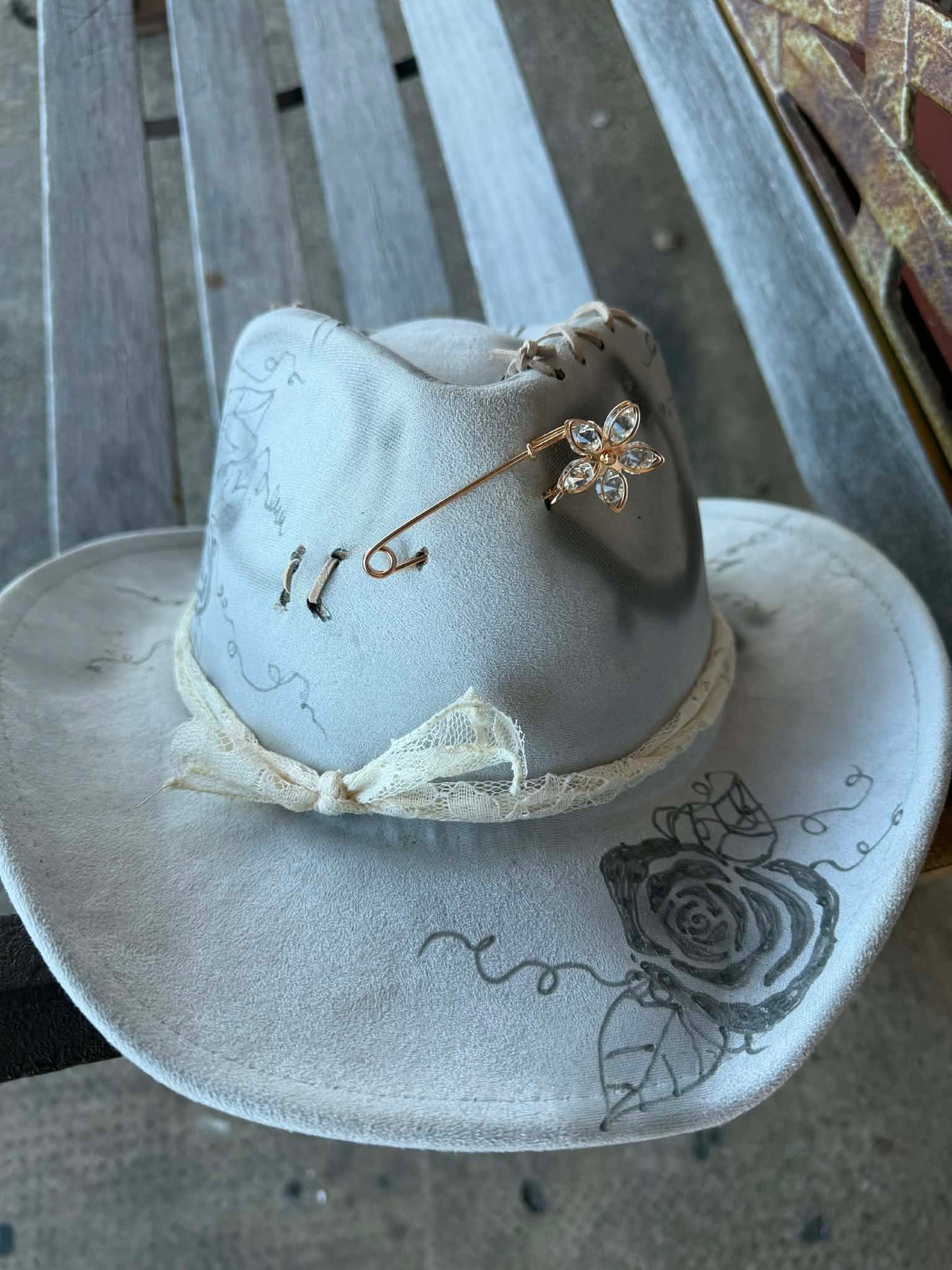 Branding The Brim - Gray Rose Floral Hat