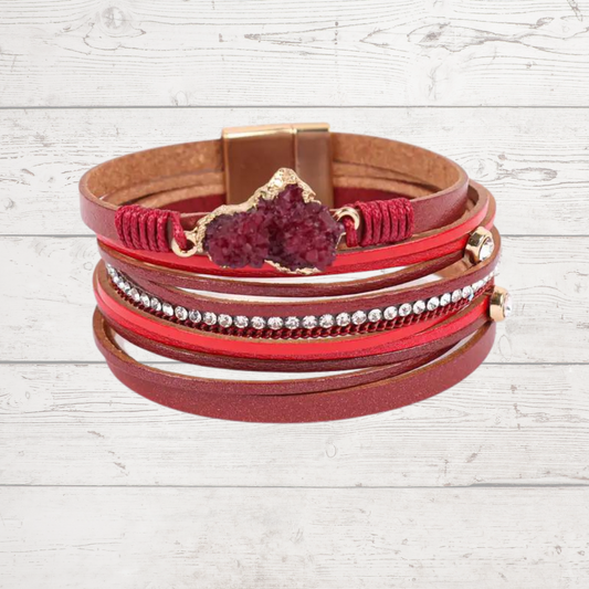 Red Druzy Magnet Single Wrap Bracelet