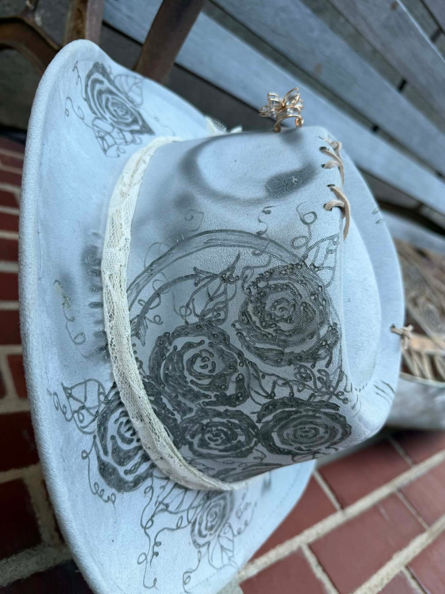 Branding The Brim - Gray Rose Floral Hat