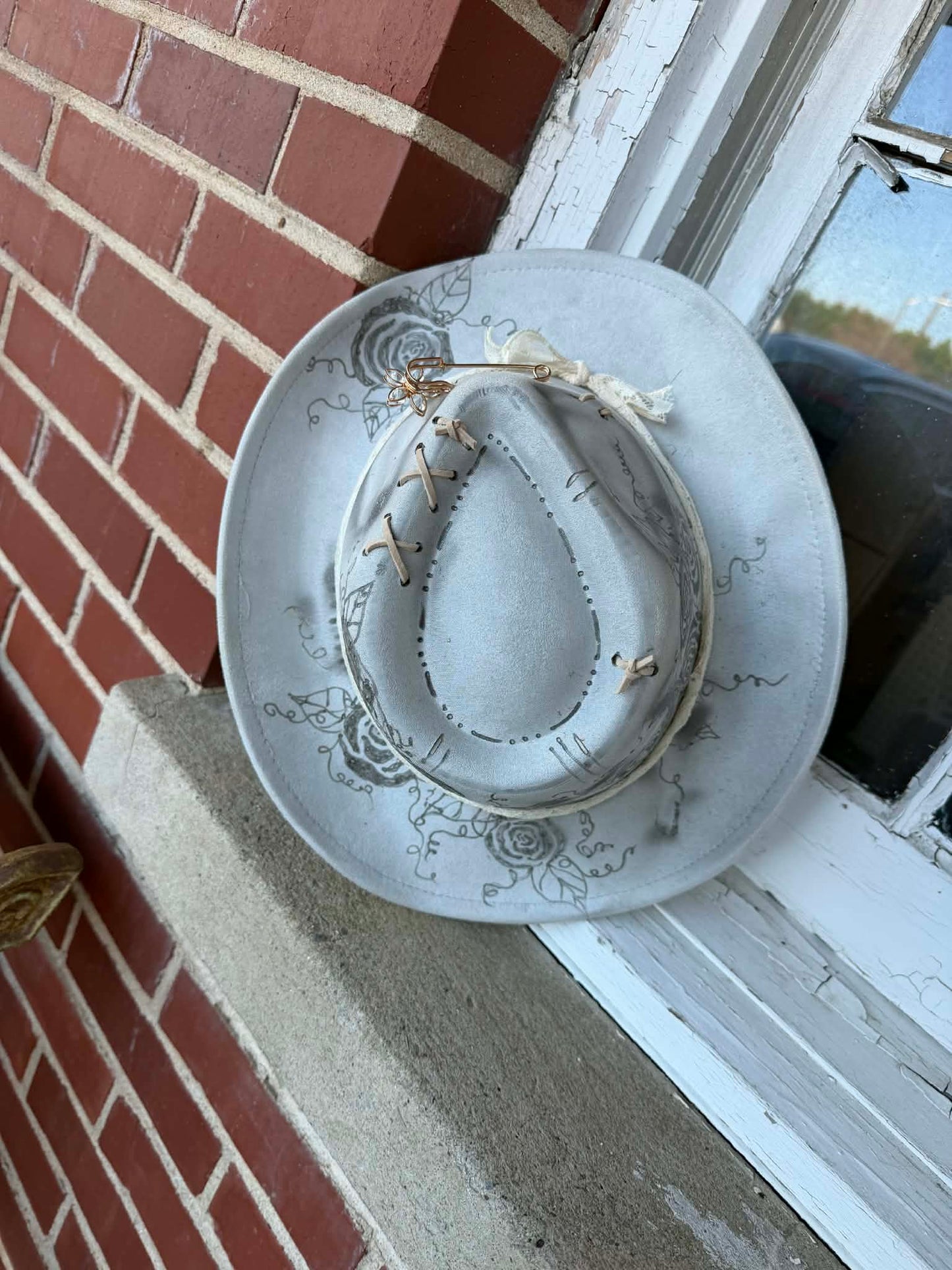 Branding The Brim - Gray Rose Floral Hat