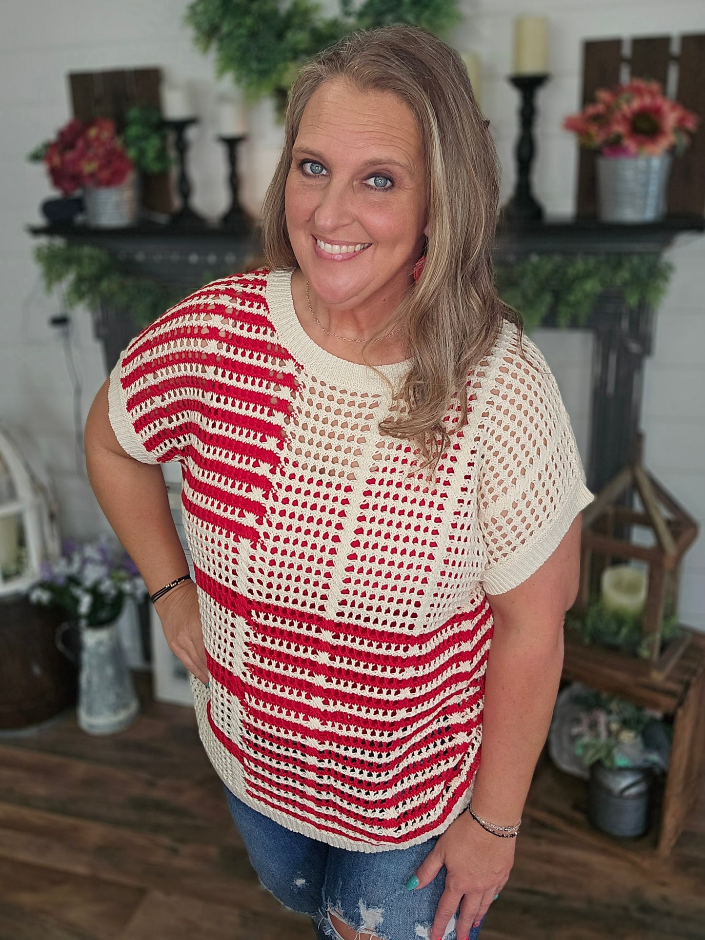 Red and White Summer Sweater