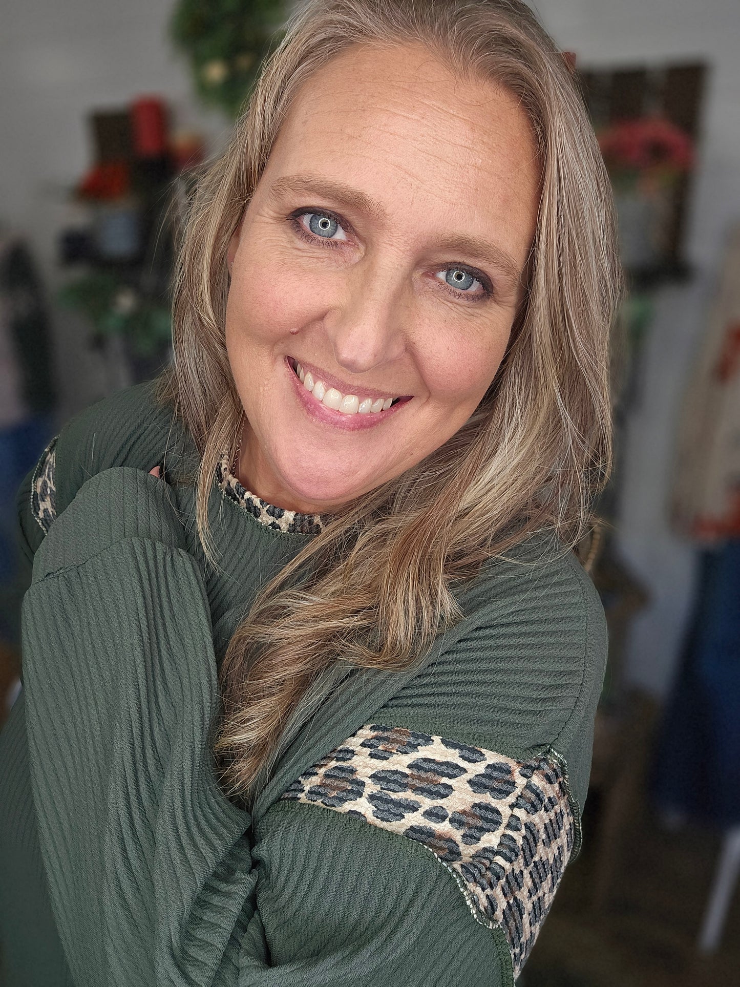 Olive Cheetah Ribbed Top