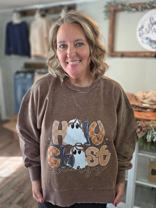 Holy Ghost Energy on Acid Washed Pullover