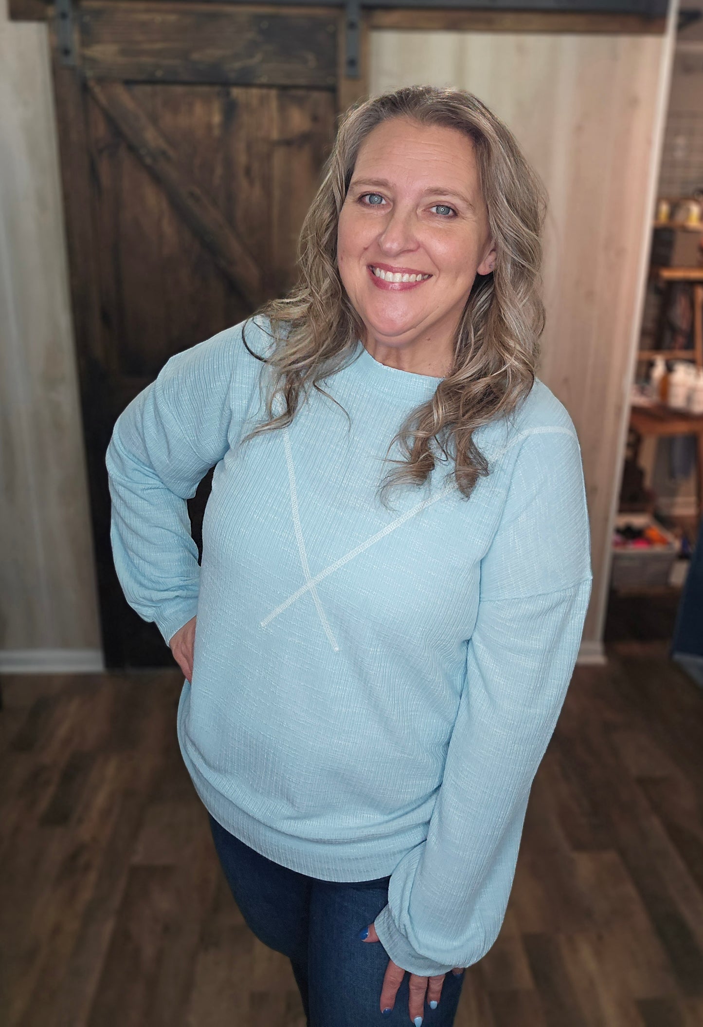 V Stitched Ribbed Top