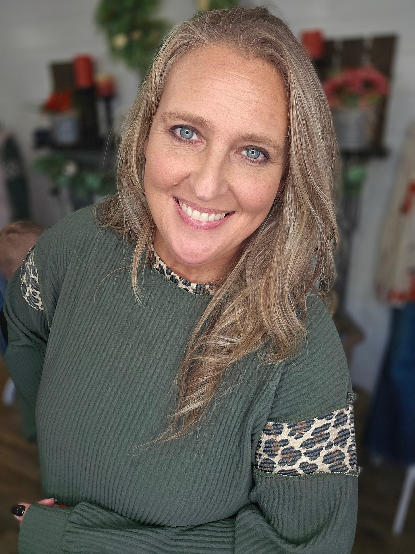 Olive Cheetah Ribbed Top