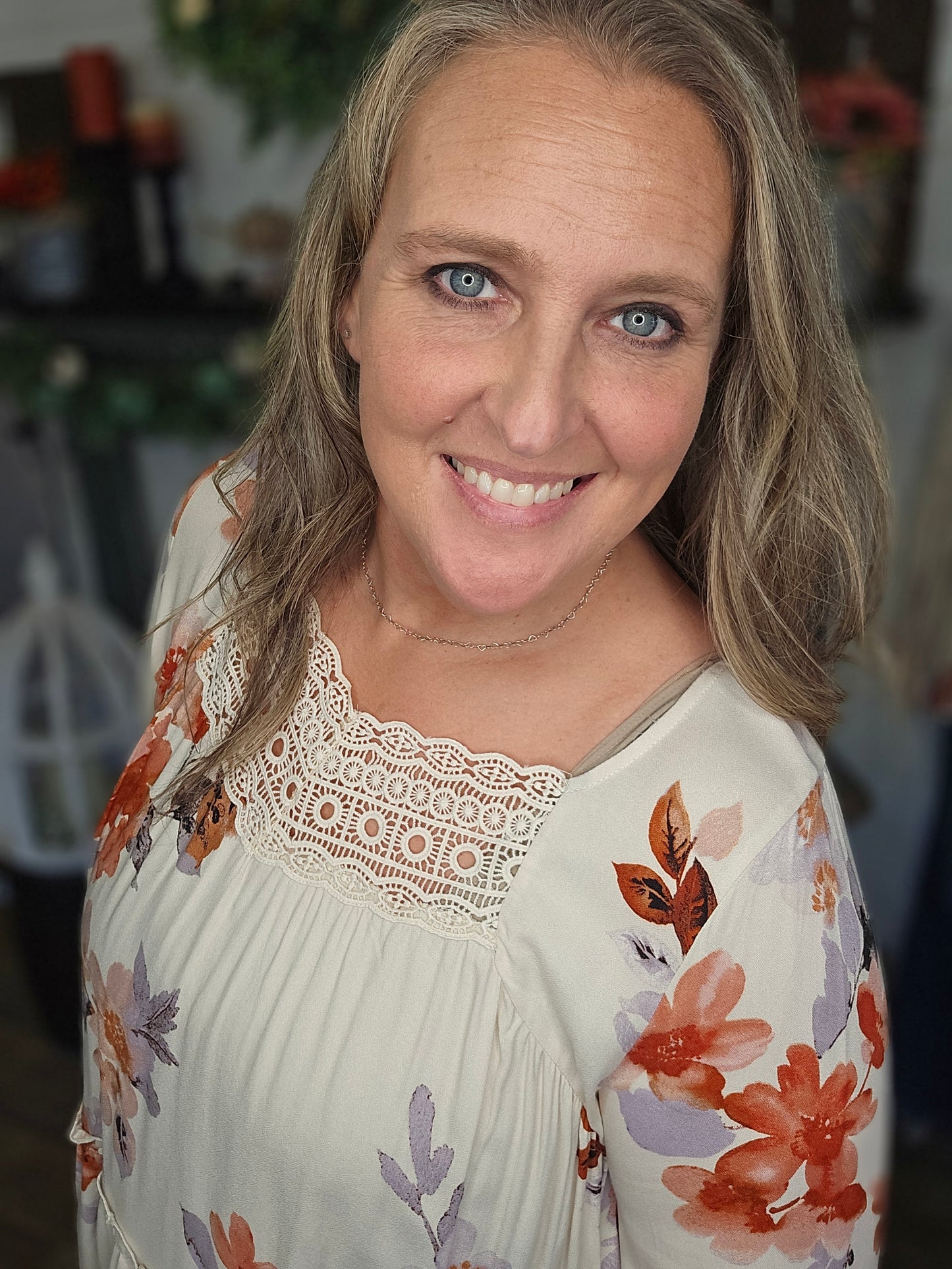 Fall Floral and Lace Tunic Blouse