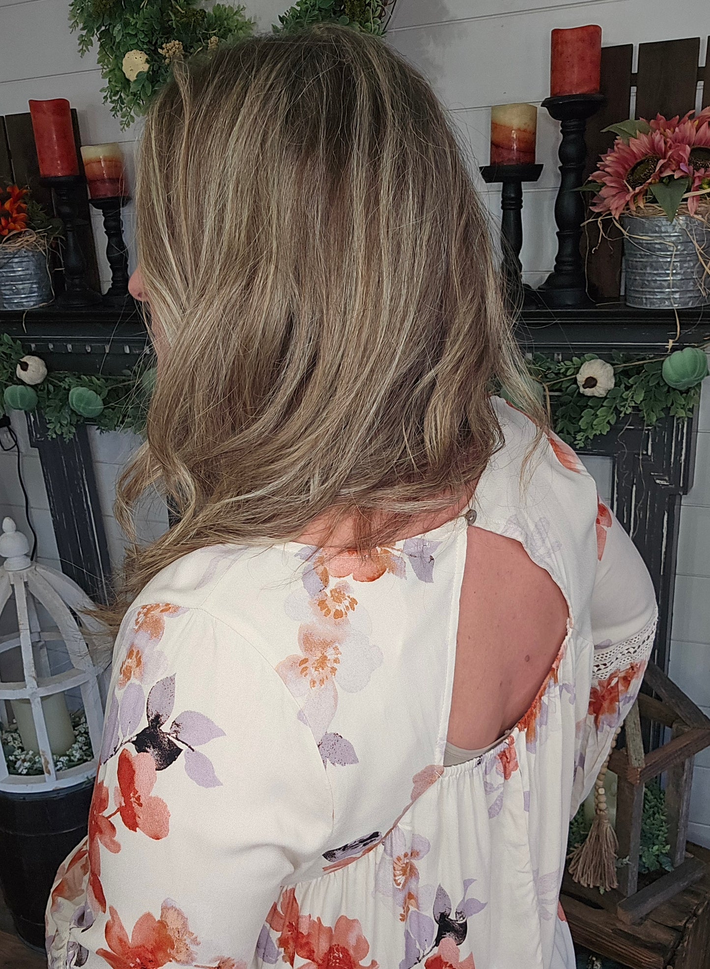 Fall Floral and Lace Tunic Blouse