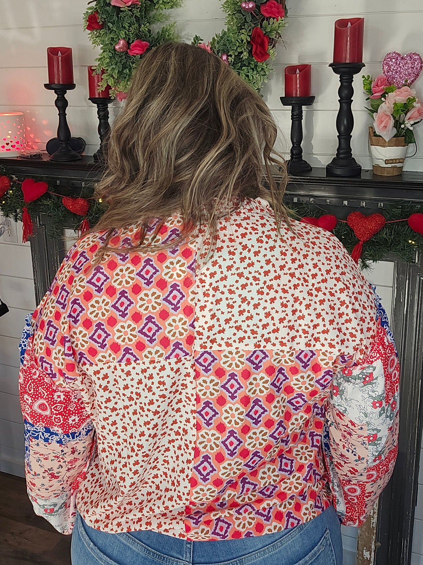 Florence Floral Patchwork Tie Neck Blouse