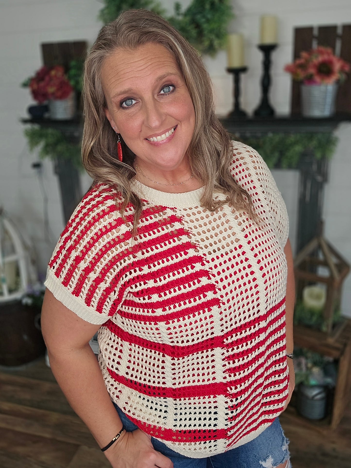 Red and White Summer Sweater